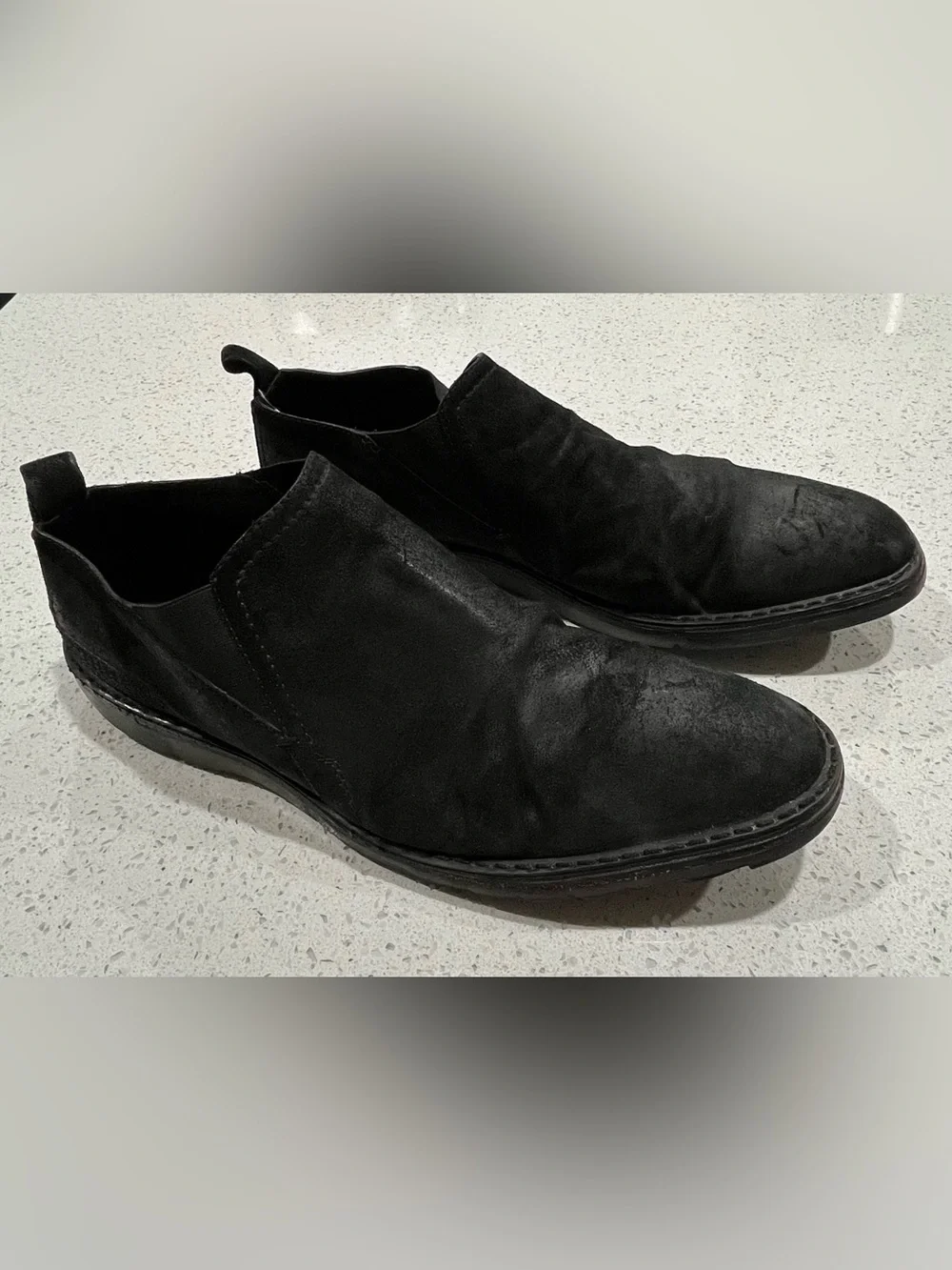 Costume National Men’s Black Distressed Piece Dyed Suede Chelsea Boots Size 11